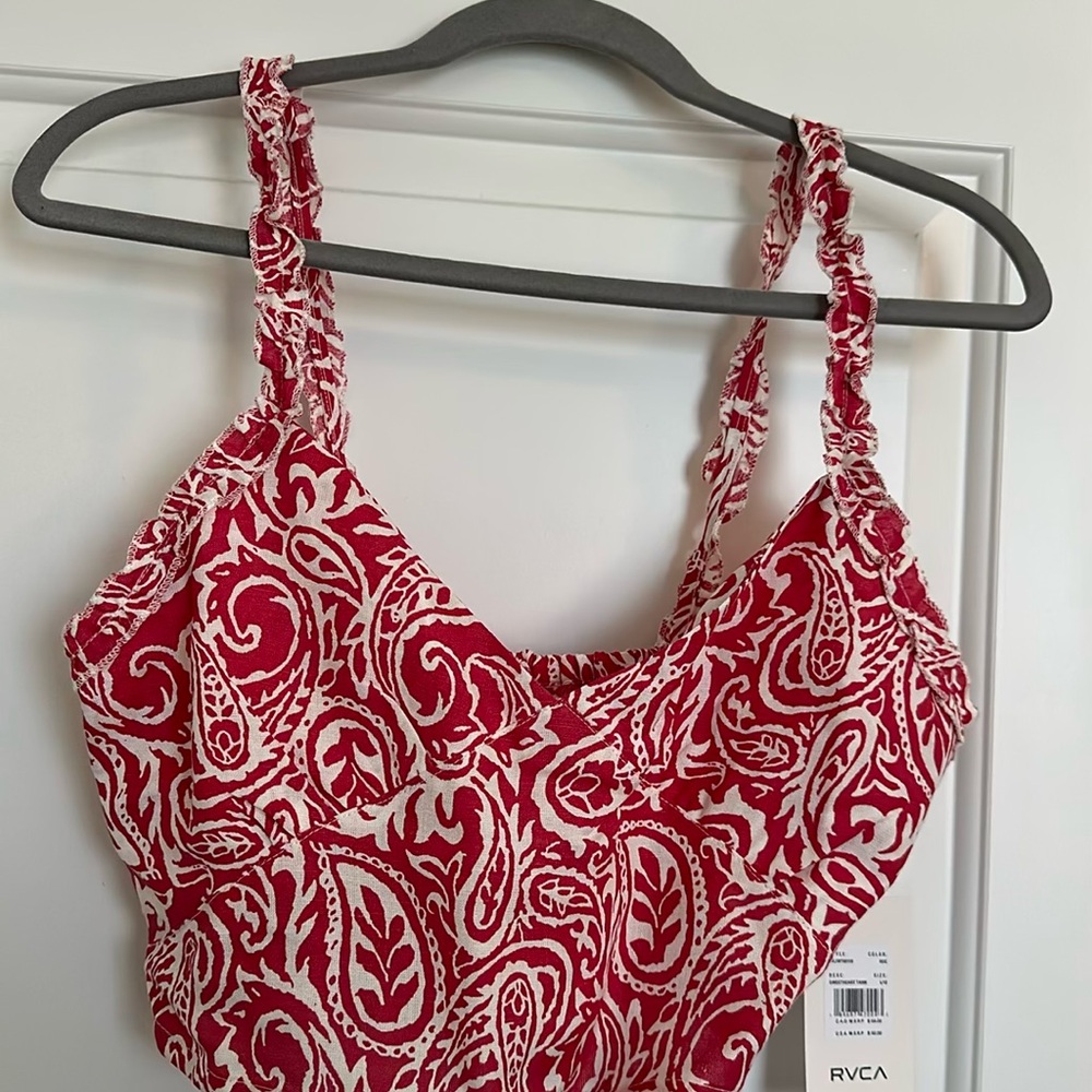 RVCA Red and White Paisley Tank Top